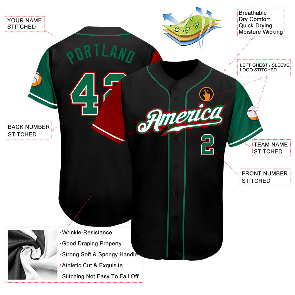 Custom Black Kelly Green-Red Authentic Two Tone Baseball Jersey - Sky-Custom