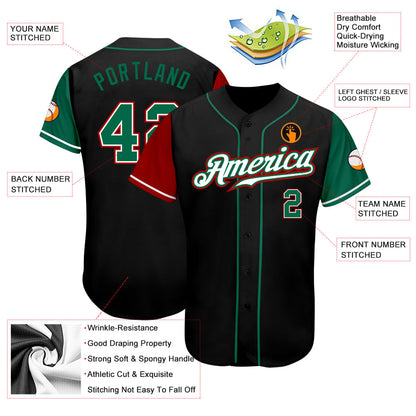 Custom Black Kelly Green-Red Authentic Two Tone Baseball Jersey - Sky-Custom