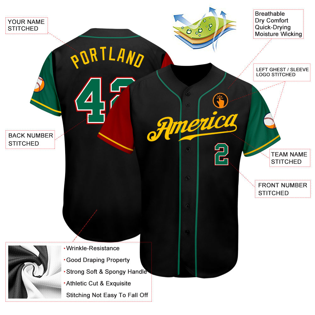 Custom Black Kelly Green-Gold Authentic Two Tone Baseball Jersey - Sky-Custom