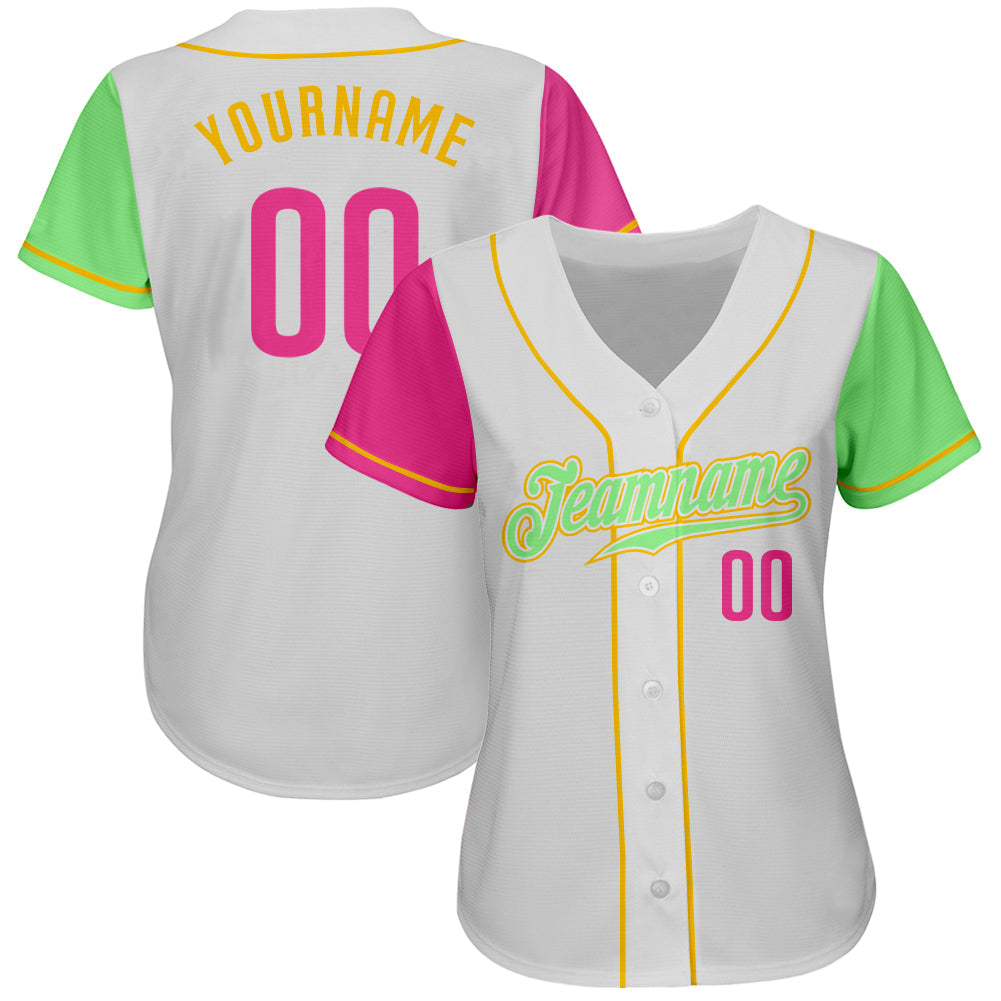 Custom White Pink Pea Green-Gold Authentic Two Tone Baseball Jersey - Sky-Custom