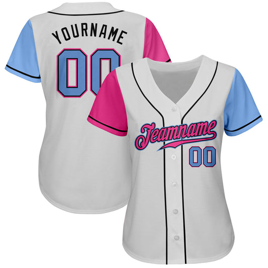Custom White Light Blue Pink-Black Authentic Two Tone Baseball Jersey - Sky-Custom