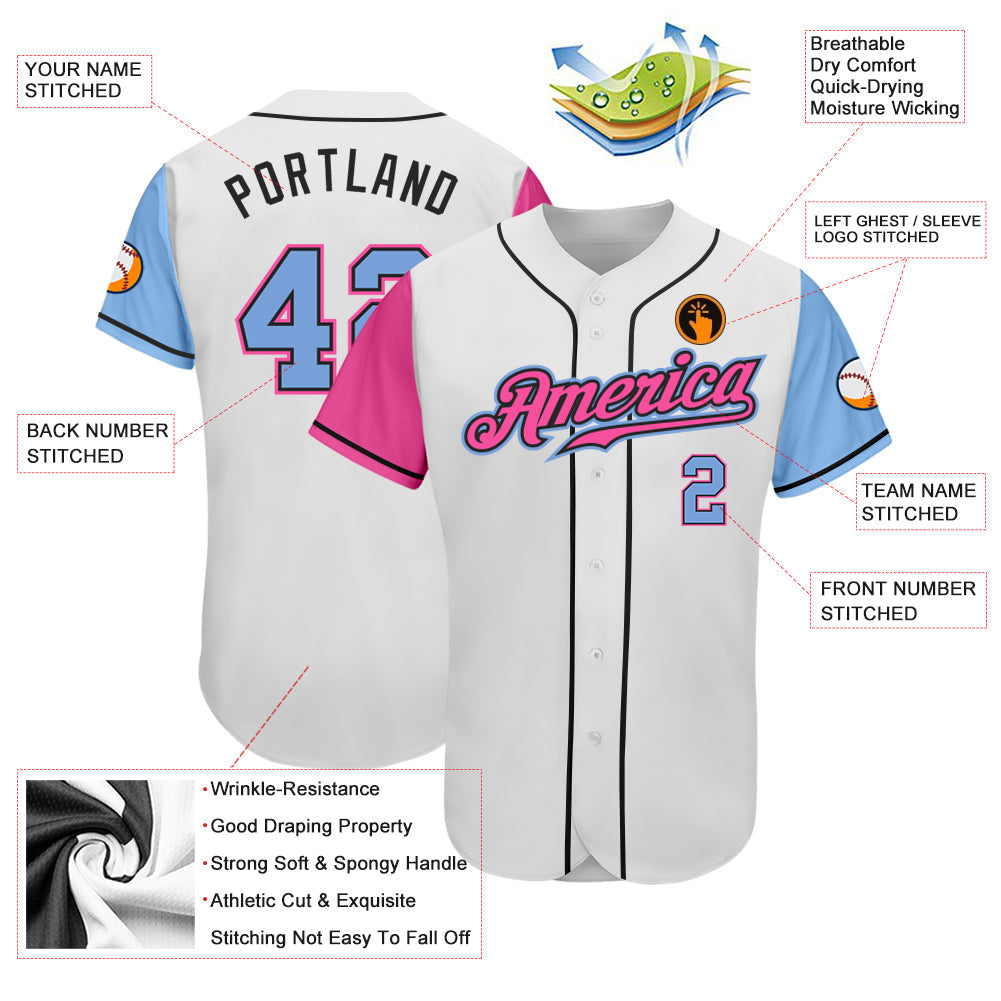 Custom White Light Blue Pink-Black Authentic Two Tone Baseball Jersey - Sky-Custom