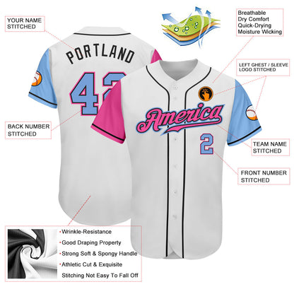 Custom White Light Blue Pink-Black Authentic Two Tone Baseball Jersey - Sky-Custom