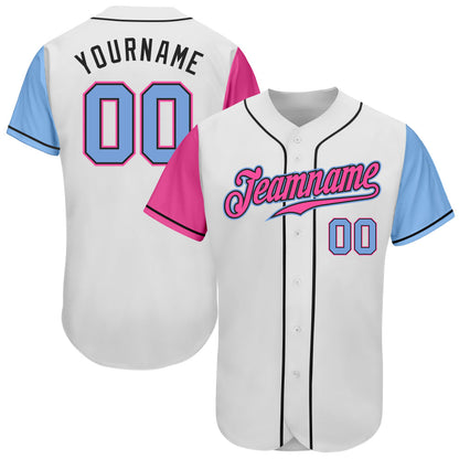 Custom White Light Blue Pink-Black Authentic Two Tone Baseball Jersey - Sky-Custom