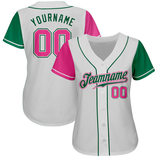 Custom White Pink-Kelly Green Authentic Two Tone Baseball Jersey - Sky-Custom