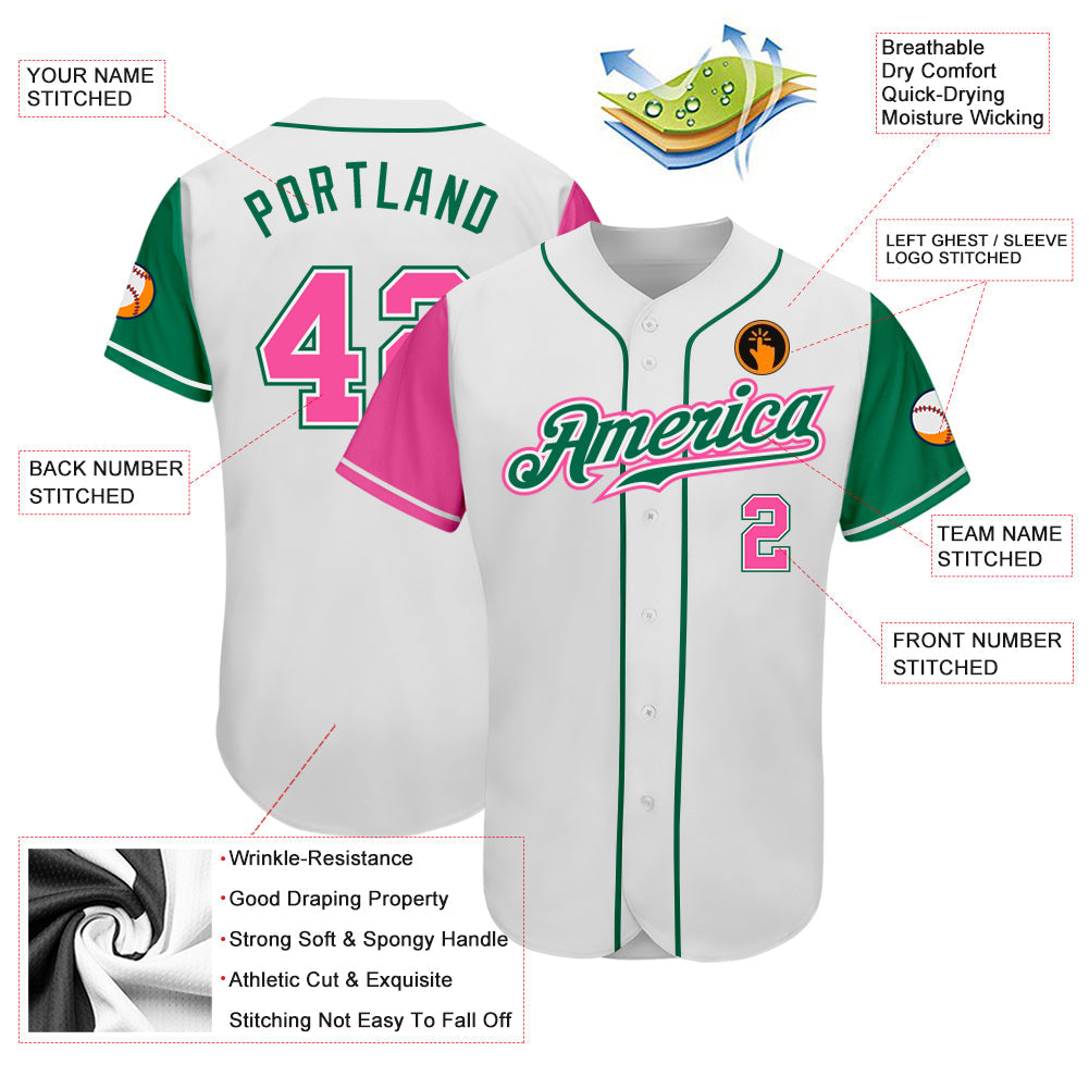 Custom White Pink-Kelly Green Authentic Two Tone Baseball Jersey - Sky-Custom
