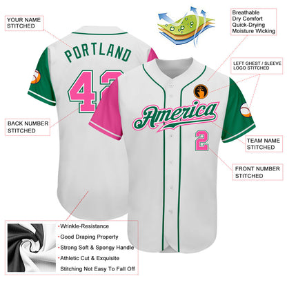 Custom White Pink-Kelly Green Authentic Two Tone Baseball Jersey - Sky-Custom