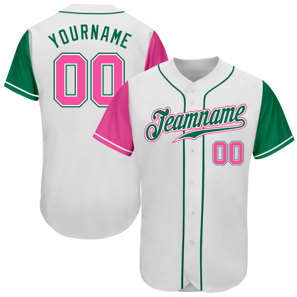 Custom White Pink-Kelly Green Authentic Two Tone Baseball Jersey - Sky-Custom
