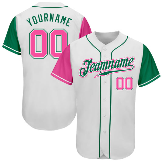 Custom White Pink-Kelly Green Authentic Two Tone Baseball Jersey - Sky-Custom
