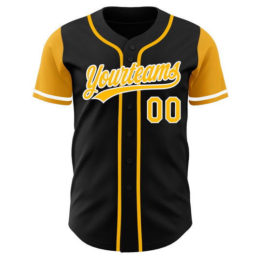 Custom Black Gold-White Authentic Two Tone Baseball Jersey - Sky-Custom