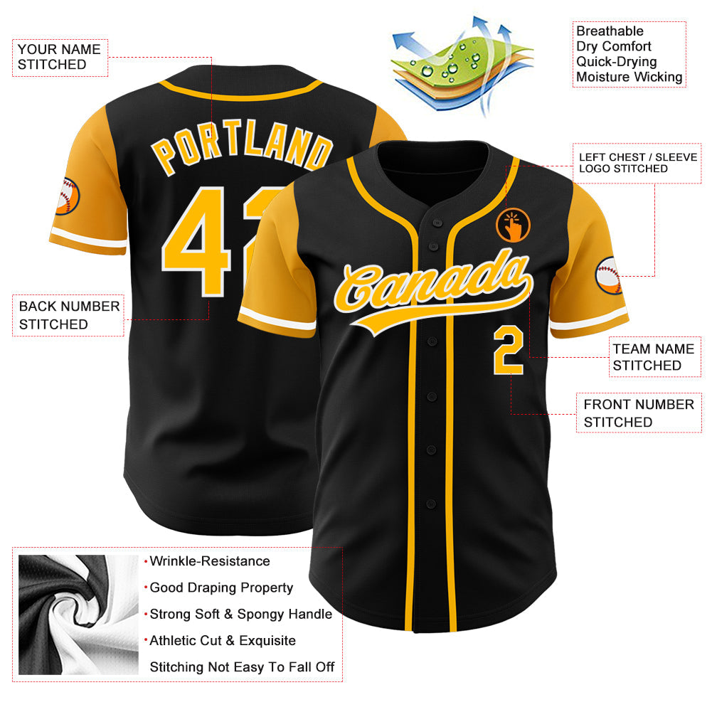 Custom Black Gold-White Authentic Two Tone Baseball Jersey - Sky-Custom