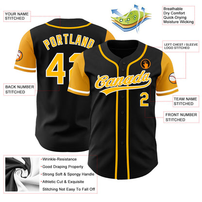 Custom Black Gold-White Authentic Two Tone Baseball Jersey - Sky-Custom