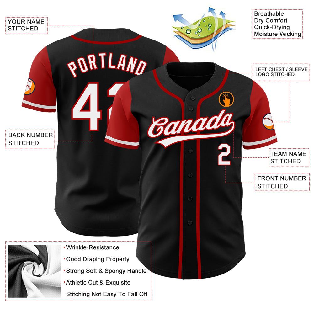 Custom Black White-Red Authentic Two Tone Baseball Jersey - Sky-Custom