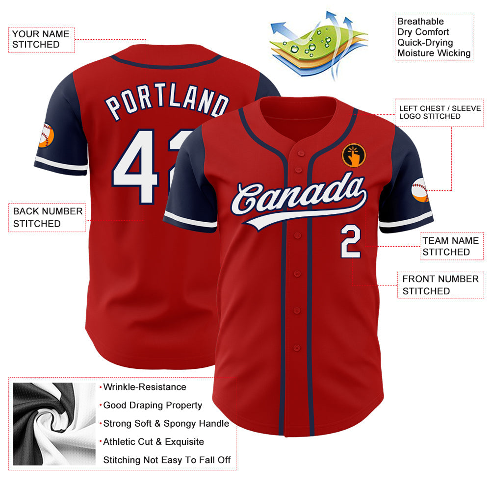 Custom Red White-Navy Authentic Two Tone Baseball Jersey - Sky-Custom