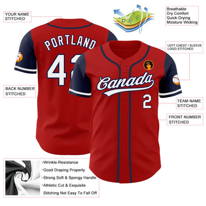 Custom Red White-Navy Authentic Two Tone Baseball Jersey - Sky-Custom