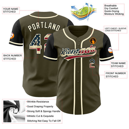Custom Olive Vintage USA Flag Black-Cream Authentic Salute To Service Two Tone Baseball Jersey - Sky-Custom
