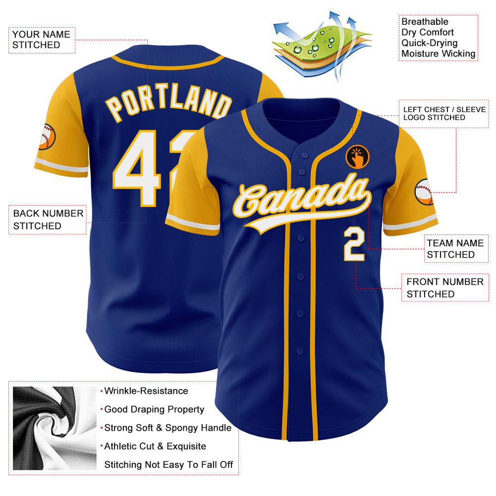 Custom Royal White-Gold Authentic Two Tone Baseball Jersey - Sky-Custom