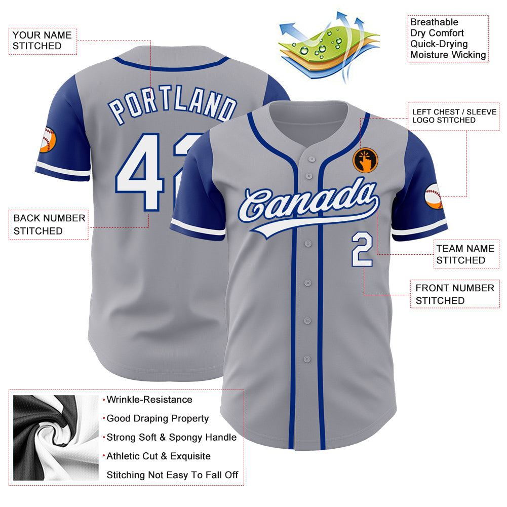 Custom Gray White-Royal Authentic Two Tone Baseball Jersey - Sky-Custom