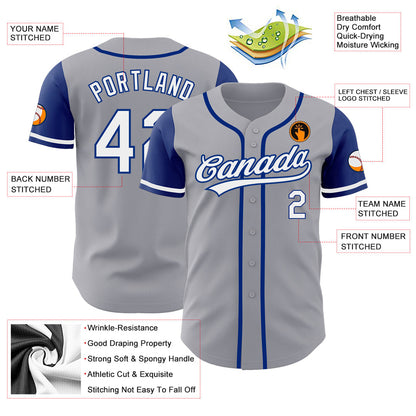 Custom Gray White-Royal Authentic Two Tone Baseball Jersey - Sky-Custom