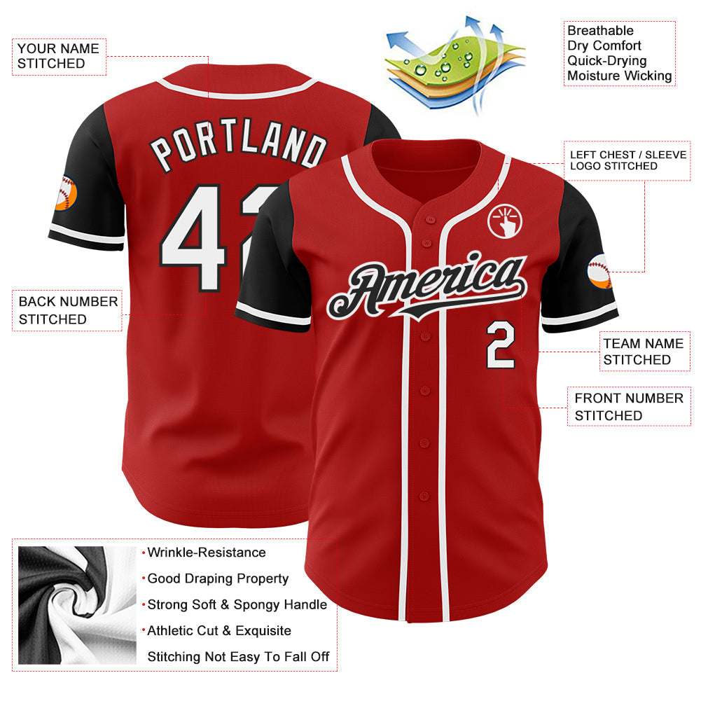 Custom Red White-Black Authentic Two Tone Baseball Jersey - Sky-Custom