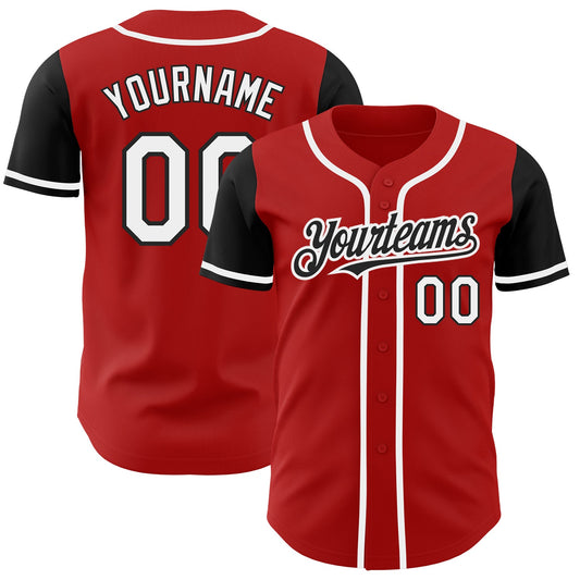 Custom Red White-Black Authentic Two Tone Baseball Jersey - Sky-Custom