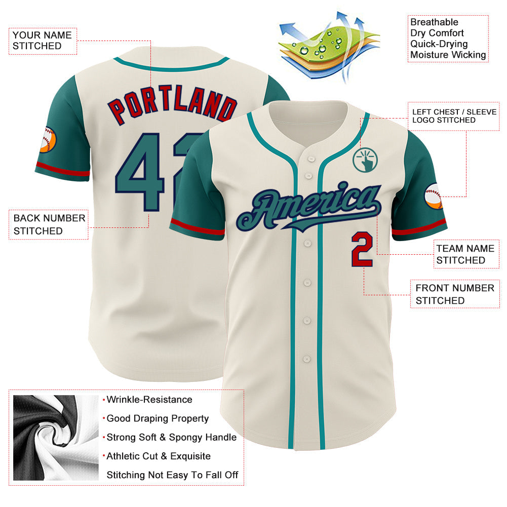Custom Cream Teal Navy-Red Authentic Two Tone Baseball Jersey - Sky-Custom
