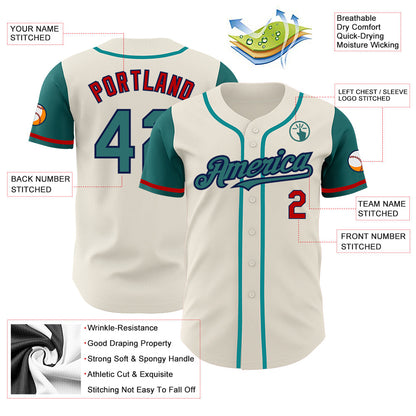 Custom Cream Teal Navy-Red Authentic Two Tone Baseball Jersey - Sky-Custom