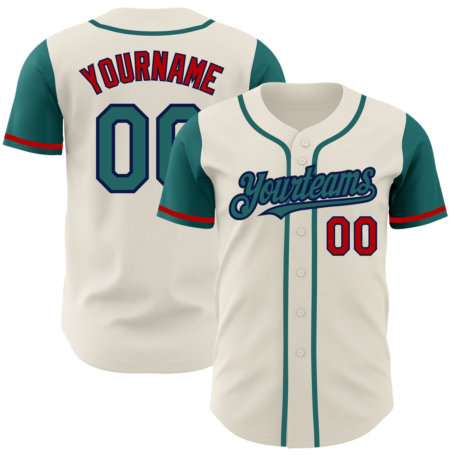 Custom Cream Teal Navy-Red Authentic Two Tone Baseball Jersey - Sky-Custom
