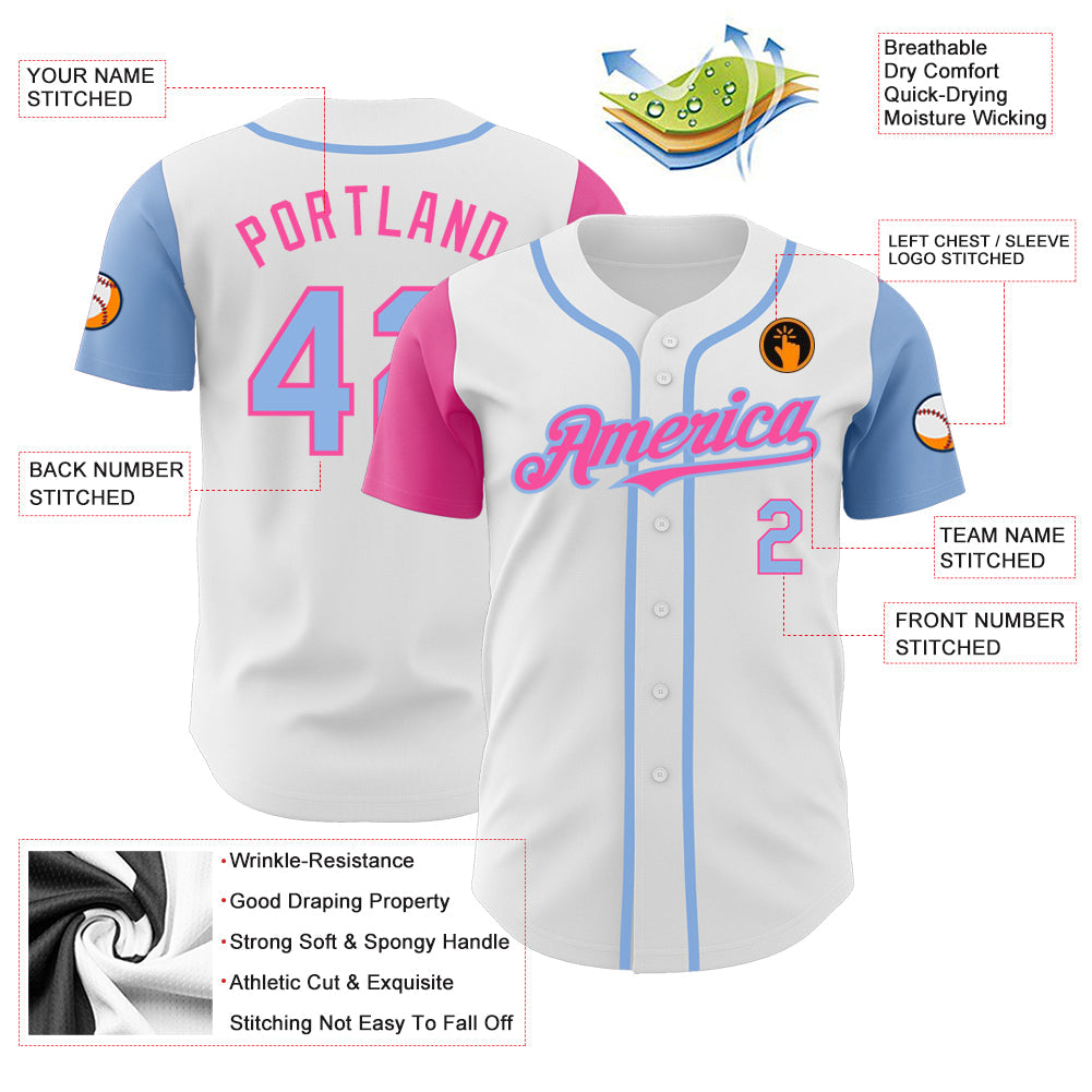 Custom White Light Blue-Pink Authentic Two Tone Baseball Jersey - Sky-Custom