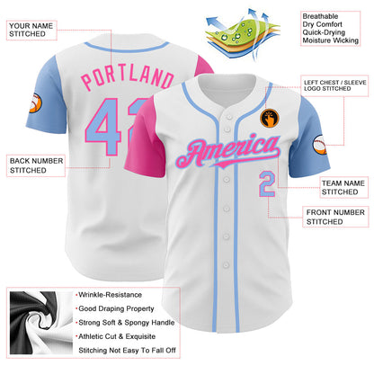 Custom White Light Blue-Pink Authentic Two Tone Baseball Jersey - Sky-Custom