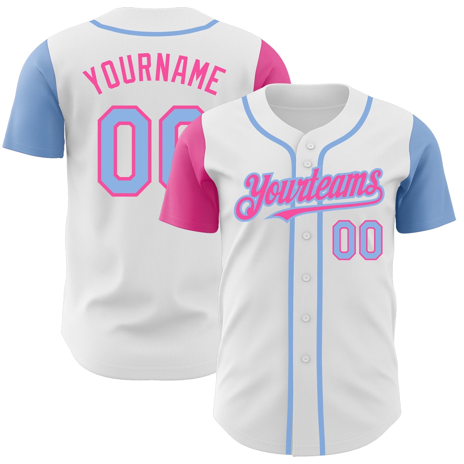 Custom White Light Blue-Pink Authentic Two Tone Baseball Jersey - Sky-Custom