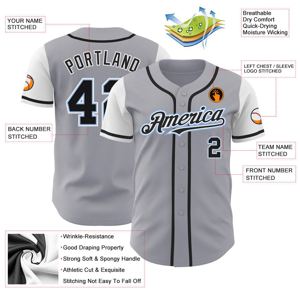 Custom Gray Black-Light Blue Authentic Two Tone Baseball Jersey - Sky-Custom