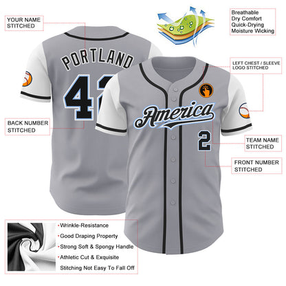 Custom Gray Black-Light Blue Authentic Two Tone Baseball Jersey - Sky-Custom