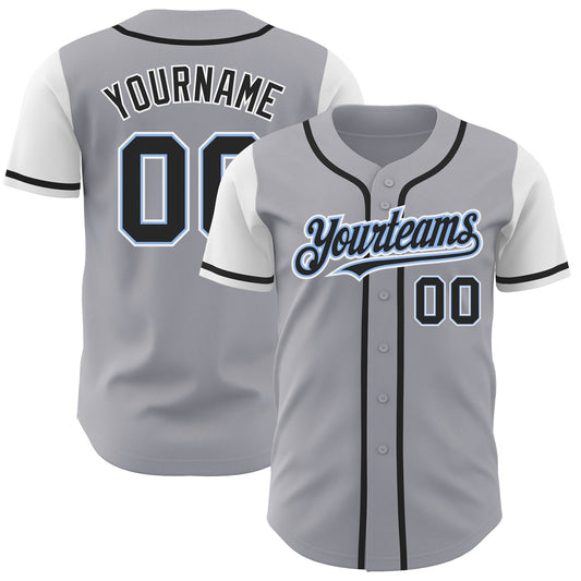 Custom Gray Black-Light Blue Authentic Two Tone Baseball Jersey - Sky-Custom