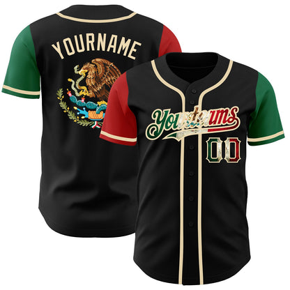 Custom Black Vintage Mexican Flag Kelly Green Red-City Cream Authentic Two Tone Baseball Jersey - Sky-Custom
