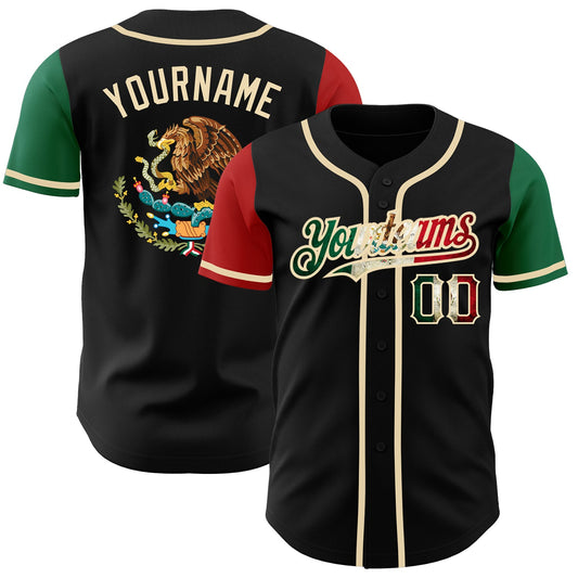 Custom Black Vintage Mexican Flag Kelly Green Red-City Cream Authentic Two Tone Baseball Jersey - Sky-Custom