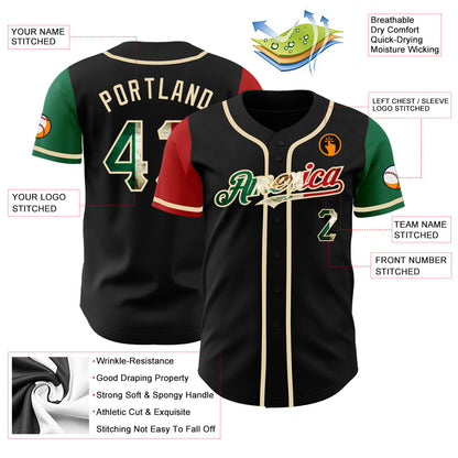 Custom Black Vintage Mexican Flag Kelly Green Red-City Cream Authentic Two Tone Baseball Jersey - Sky-Custom