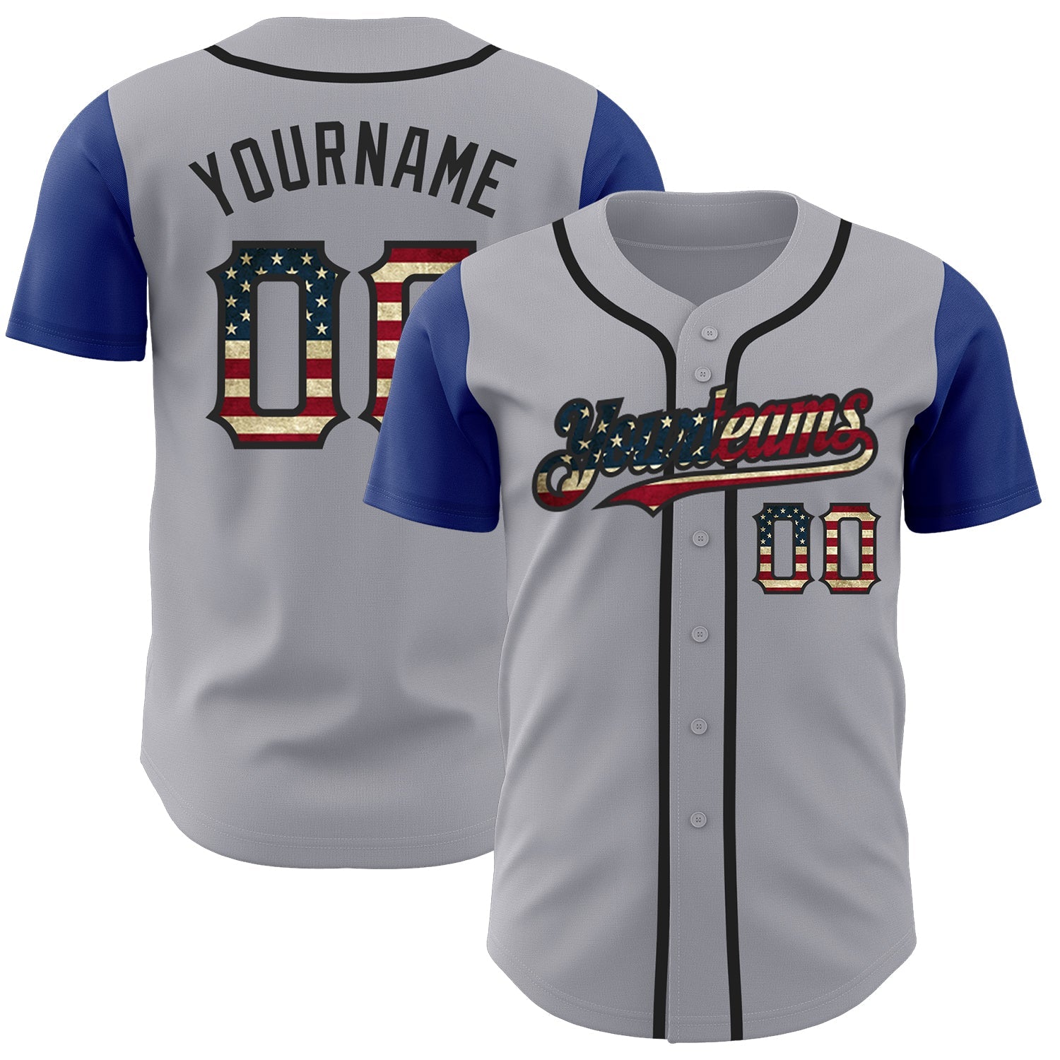 Custom Gray Vintage USA Flag Royal-Black Authentic Two Tone Baseball Jersey - Sky-Custom