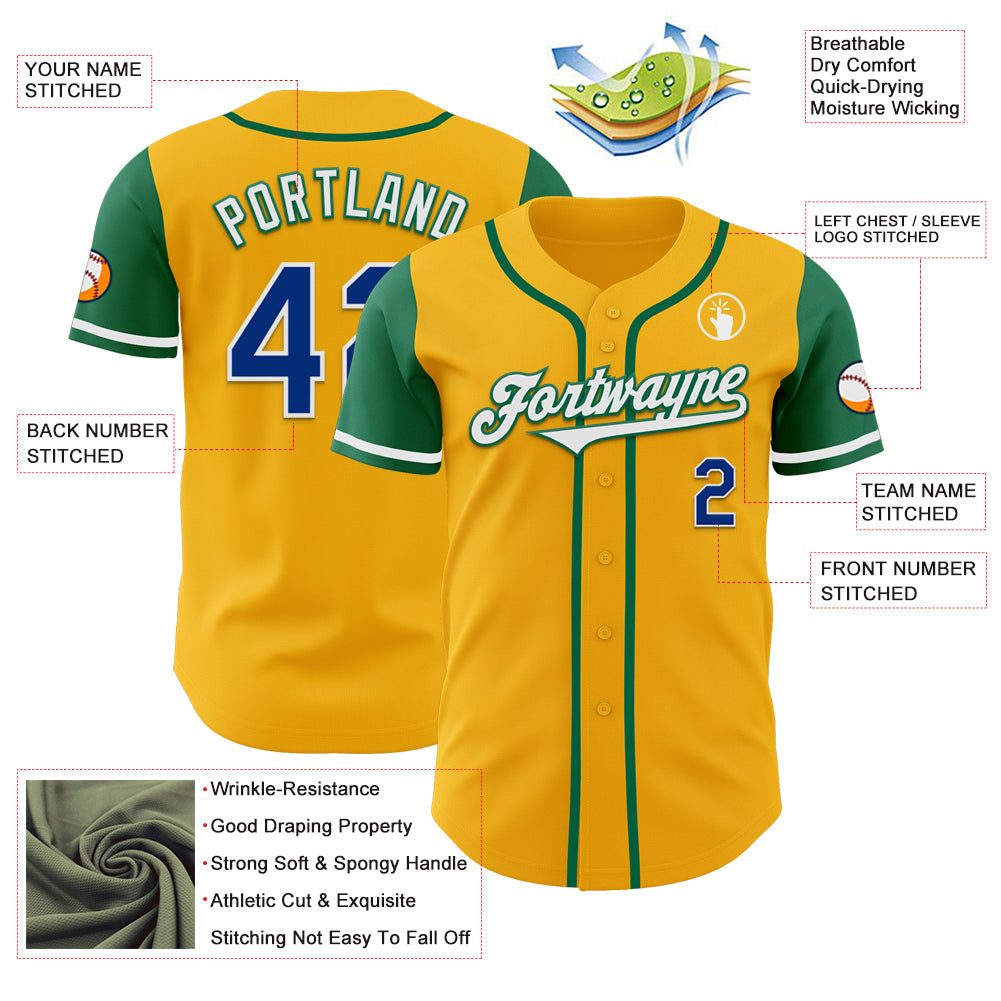 Custom Gold Royal-Kelly Green Authentic Two Tone Baseball Jersey - Sky-Custom