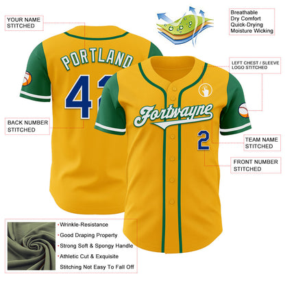 Custom Gold Royal-Kelly Green Authentic Two Tone Baseball Jersey - Sky-Custom