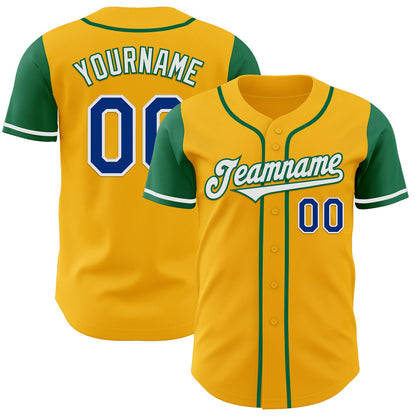 Custom Gold Royal-Kelly Green Authentic Two Tone Baseball Jersey - Sky-Custom