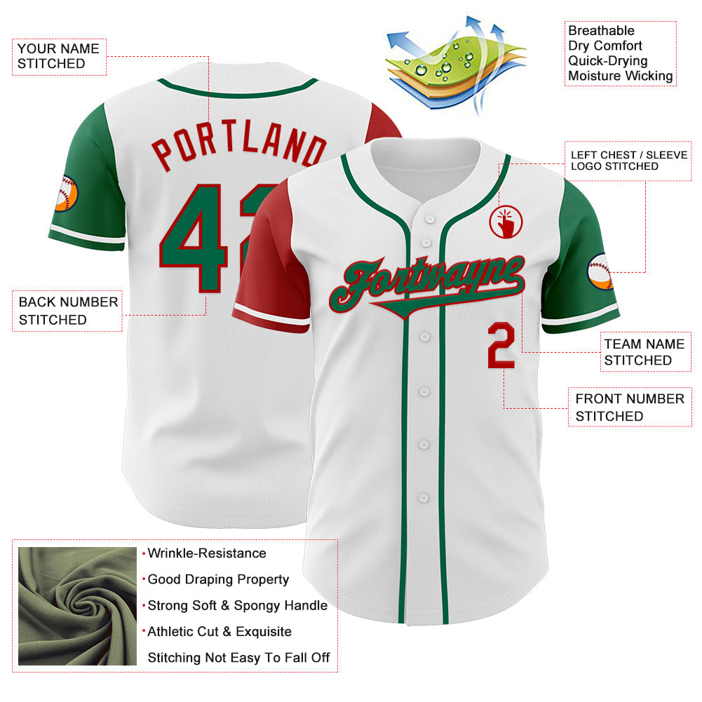 Custom White Kelly Green-Red Authentic Two Tone Baseball Jersey - Sky-Custom