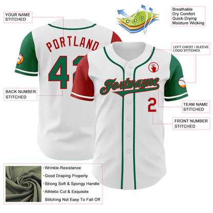 Custom White Kelly Green-Red Authentic Two Tone Baseball Jersey - Sky-Custom