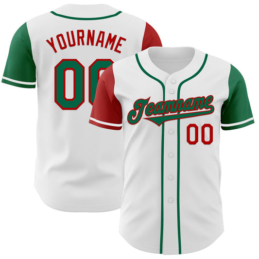 Custom White Kelly Green-Red Authentic Two Tone Baseball Jersey - Sky-Custom