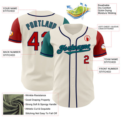 Custom Cream Red Teal-Navy Authentic Two Tone Baseball Jersey - Sky-Custom