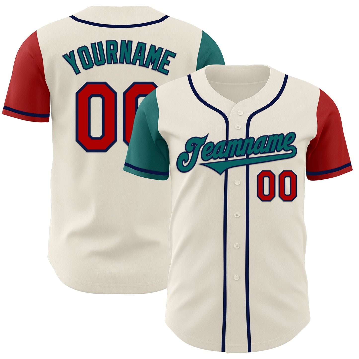 Custom Cream Red Teal-Navy Authentic Two Tone Baseball Jersey - Sky-Custom