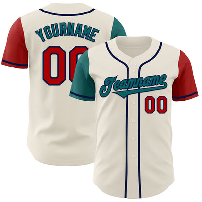 Custom Cream Red Teal-Navy Authentic Two Tone Baseball Jersey - Sky-Custom