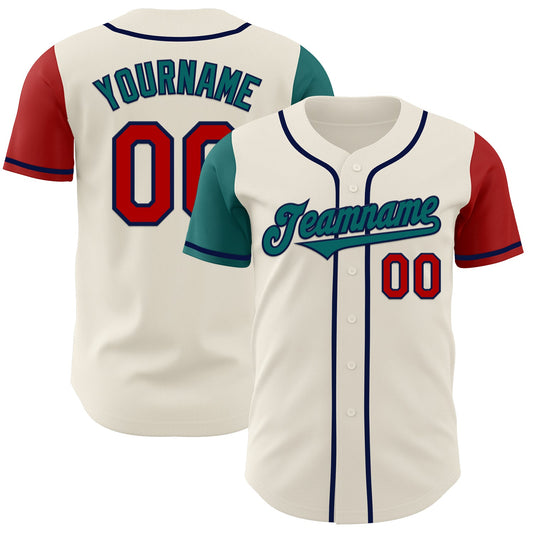 Custom Cream Red Teal-Navy Authentic Two Tone Baseball Jersey - Sky-Custom
