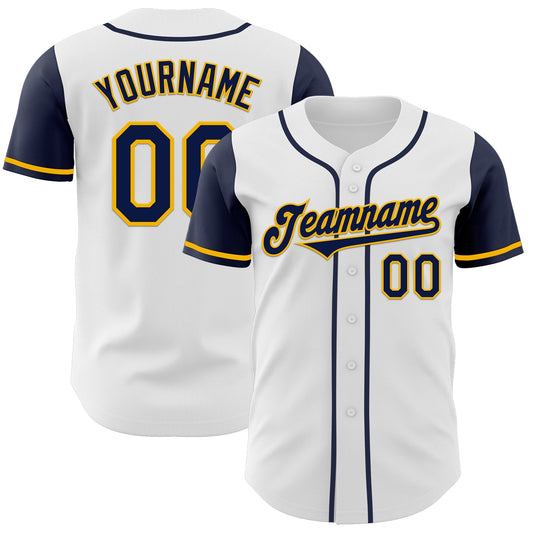 Custom White Navy-Gold Authentic Two Tone Baseball Jersey - Sky-Custom