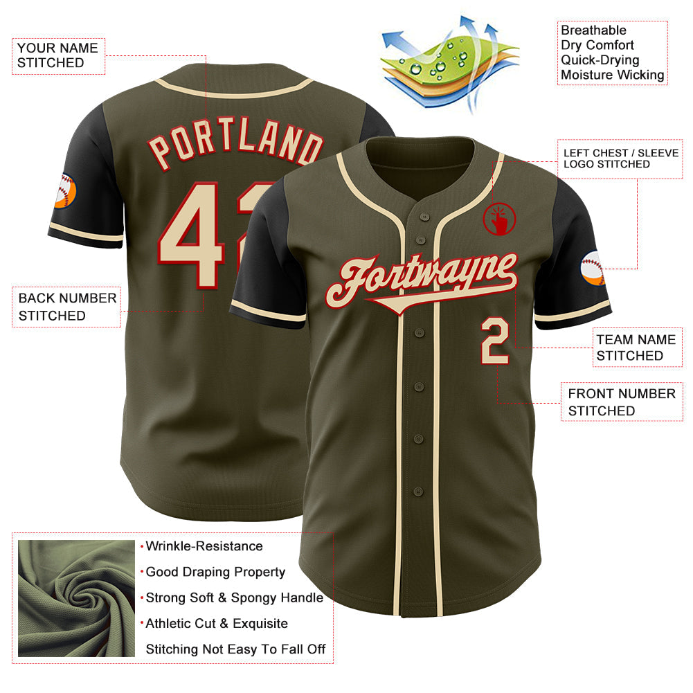 Custom Olive Cream Red-Black Authentic Salute To Service Two Tone Baseball Jersey - Sky-Custom